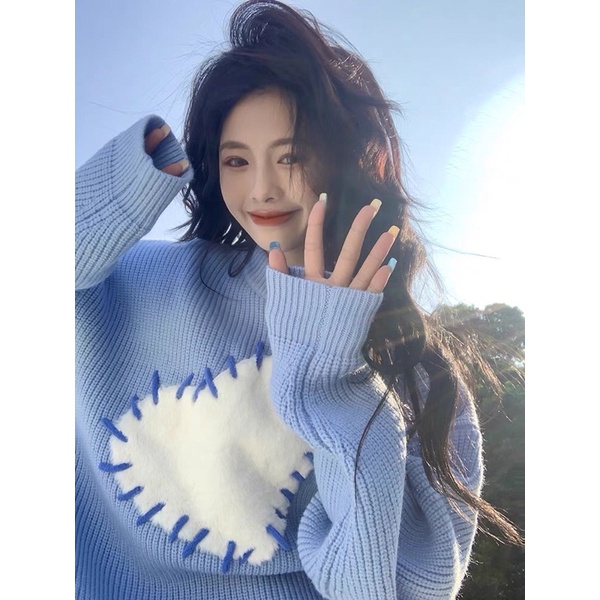 Áo len Puyuan Xanh mới lạ Thiết Kế khâu tim 2022🐷