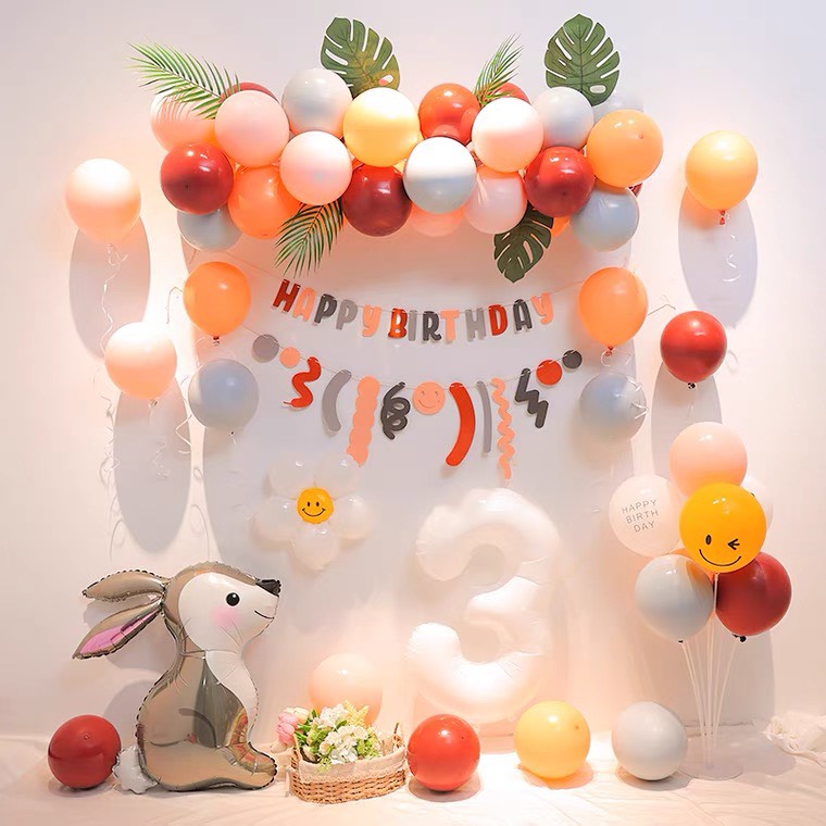 Set trang trí sinh nhật bóng Thỏ xám phong cách Hàn Quốc