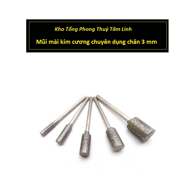 Mũi mài kim cương cao cấp chạm khắc ngọc điêu khắc đá chân 3 mm| Kho tổng Phong Thuỷ Tâm Linh