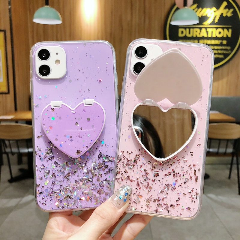 PT| iPhone SE 2020 11 Pro Max X Xr Xs Max 5 5s SE 6 6s 7 8 Plus Soft Colorful Make Up Mirror Purple Phone Case