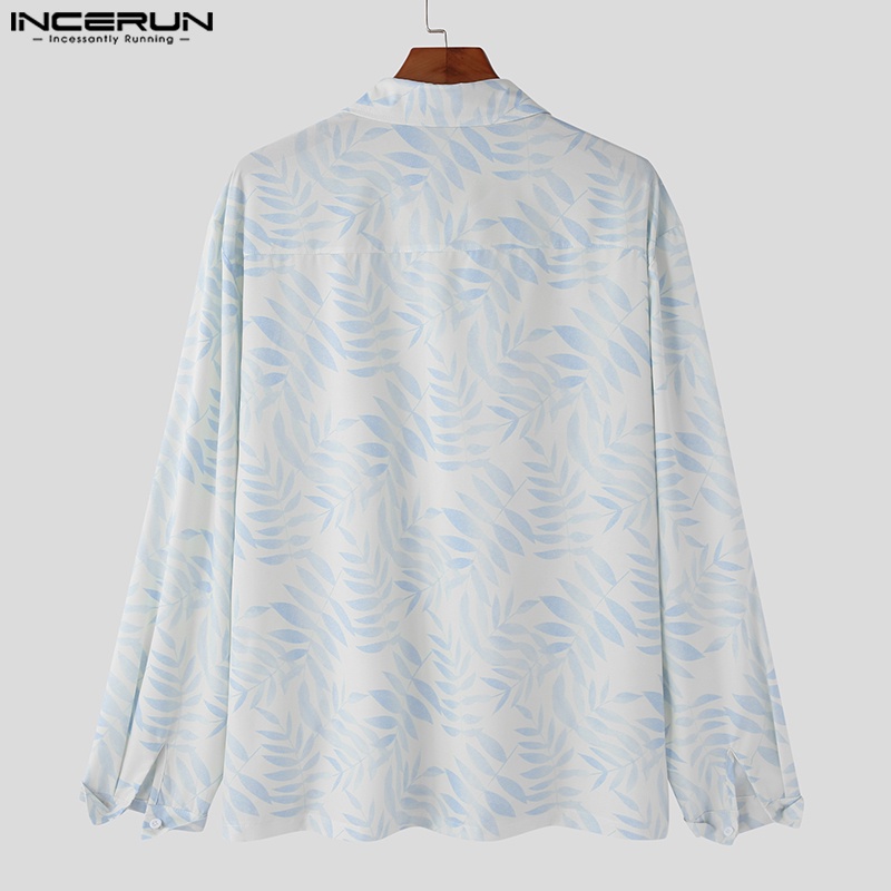 Áo sơ mi INCERUN dài tay dáng rộng in hoa giản dị thời trang cho nam