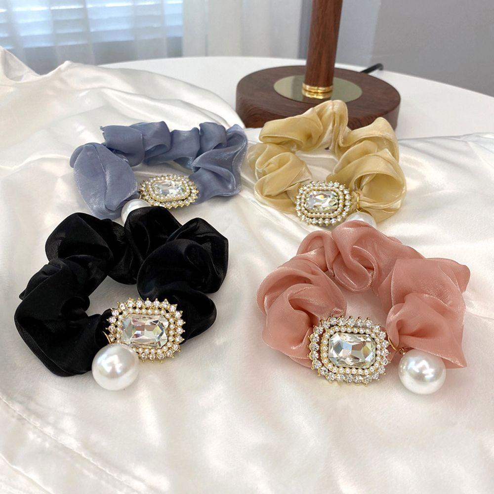 QQMALL Dây Buộc Tóc Đuôi Ngựa Bằng Cao Su Satin Đính Đá Cổ Điển Hợp Thời Trang Cho Nữ