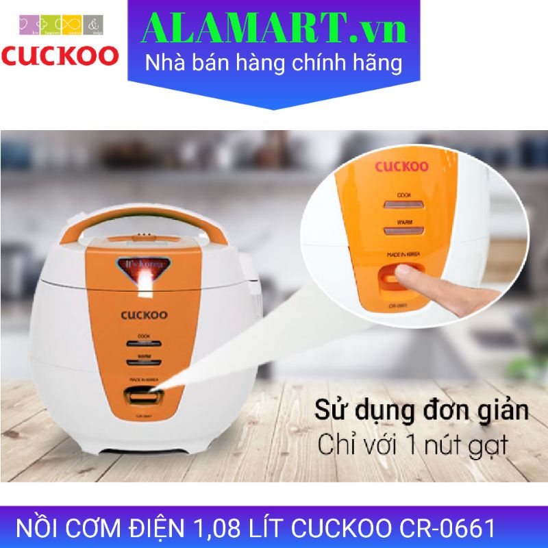 Nồi cơm điện Cuckoo CR-0661 nhập khẩu Hàn Quốc dùng gia đình 2 - 4 người ăn nấu 0.5kg