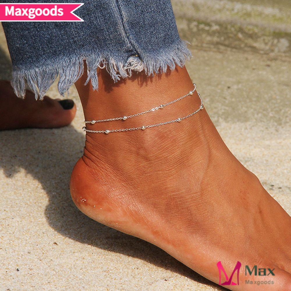 MAX=&gt; Fashion Two-layer Anklets Sandy Beach Leg Chain Bracelet Women Gifts Exquisite Ankle Bracelets Simple Foot Jewelry/Multicolor