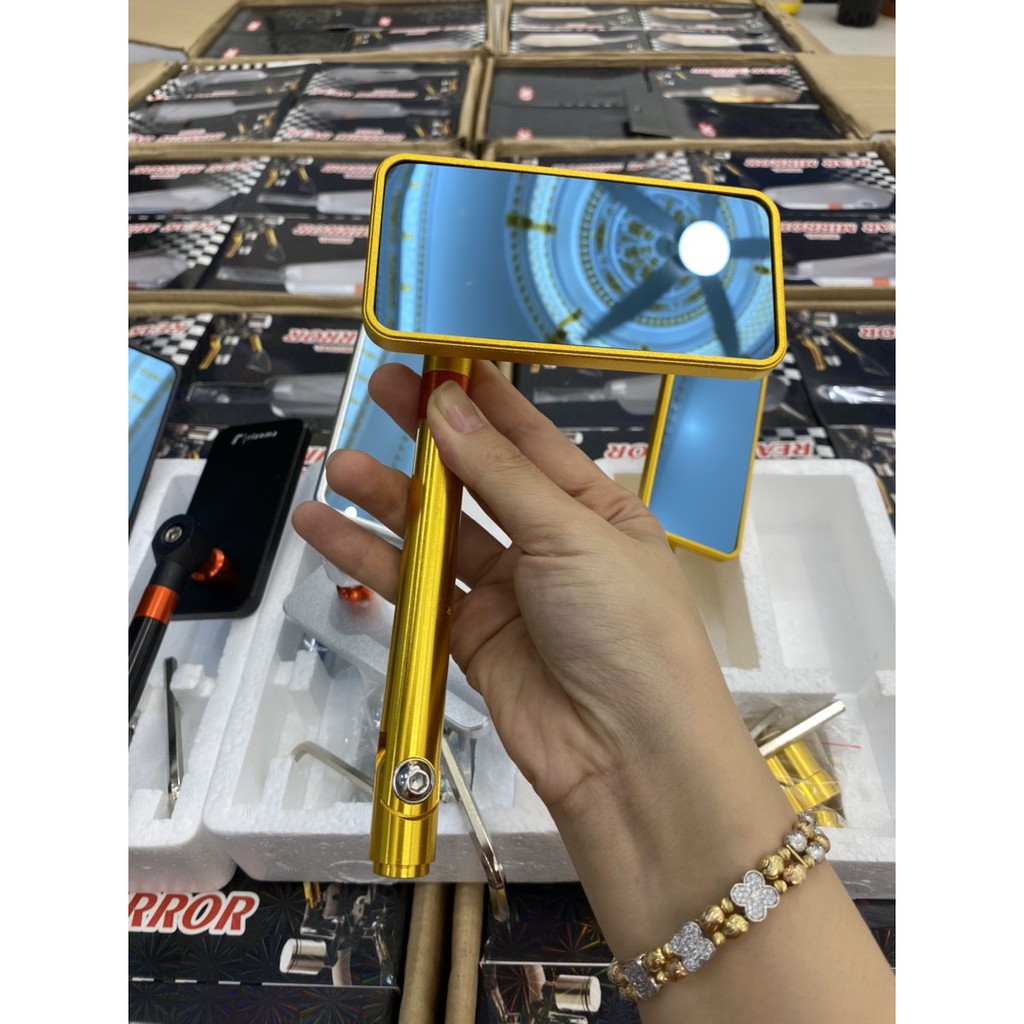 Gương Xe Máy vuông kiểu iphone, Gương Rizoma - mặt kính chống chói - thân nhôm CNC