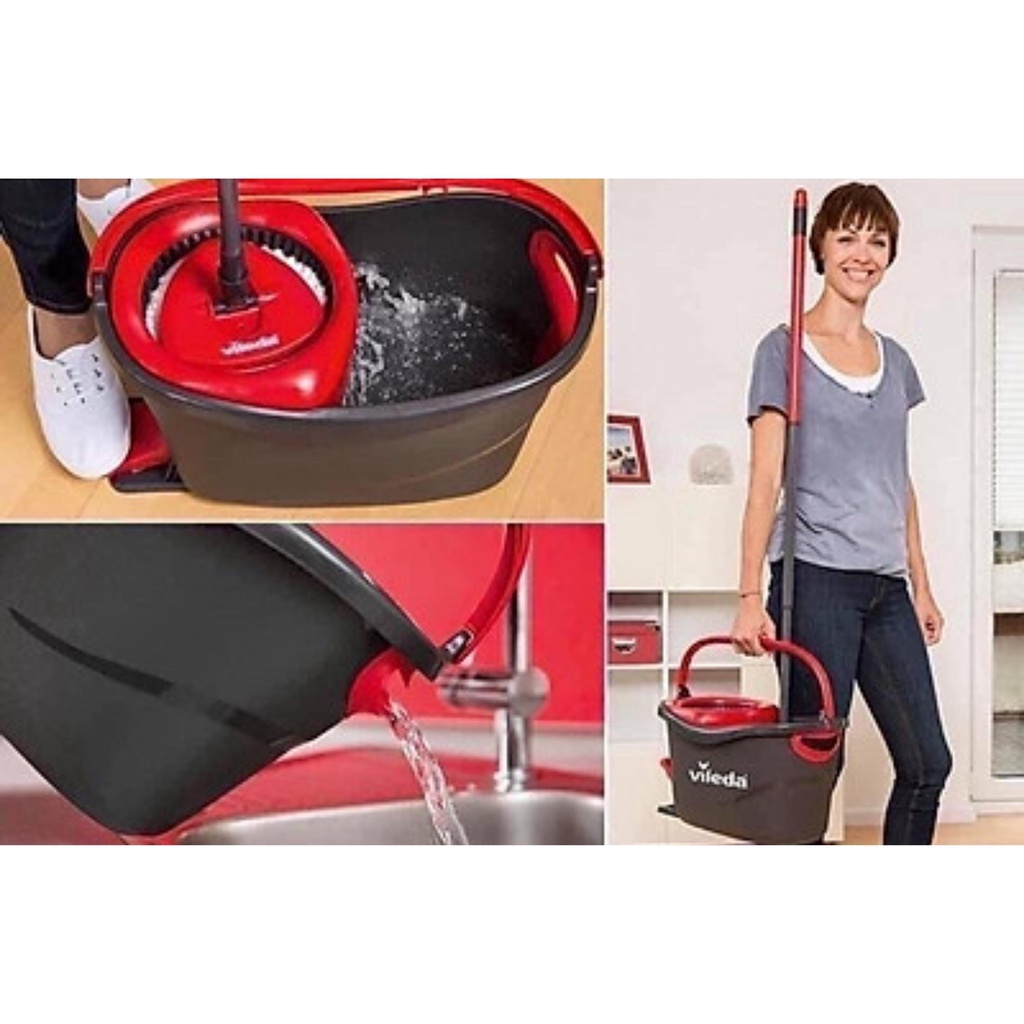 Cây lau nhà VILEDA TURBO tam giác phiên bản nâng cấp, có lỗ thoát nước, vắt trợ lực bằng chân [Hàng Nhập Đức]
