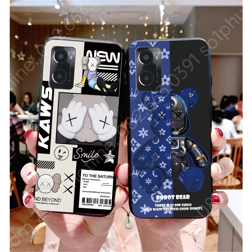 Ốp lưng Oppo A76 / A36 ép cường lực kính chống bể bóng bẩy cực nét hình gấu cực chất