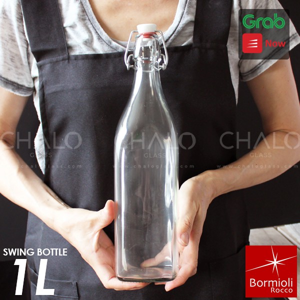 [Made in Italy] Chai thủy tinh nắp cài dáng vuông Bormioli Rocco Swing các cỡ 125 - 250 - 500 - 1000ml