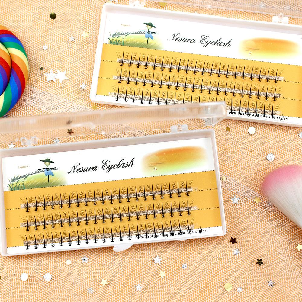 MAX 60 Bundles/Box Hot New Cluster Eyelash Extension Eye Makeup Tools Natural Long Individual Eyelashes Women's Fashion Salon &amp;Home Use Long Lasting Easy to Apply No Technicuqe Needed DIY Self-grafting