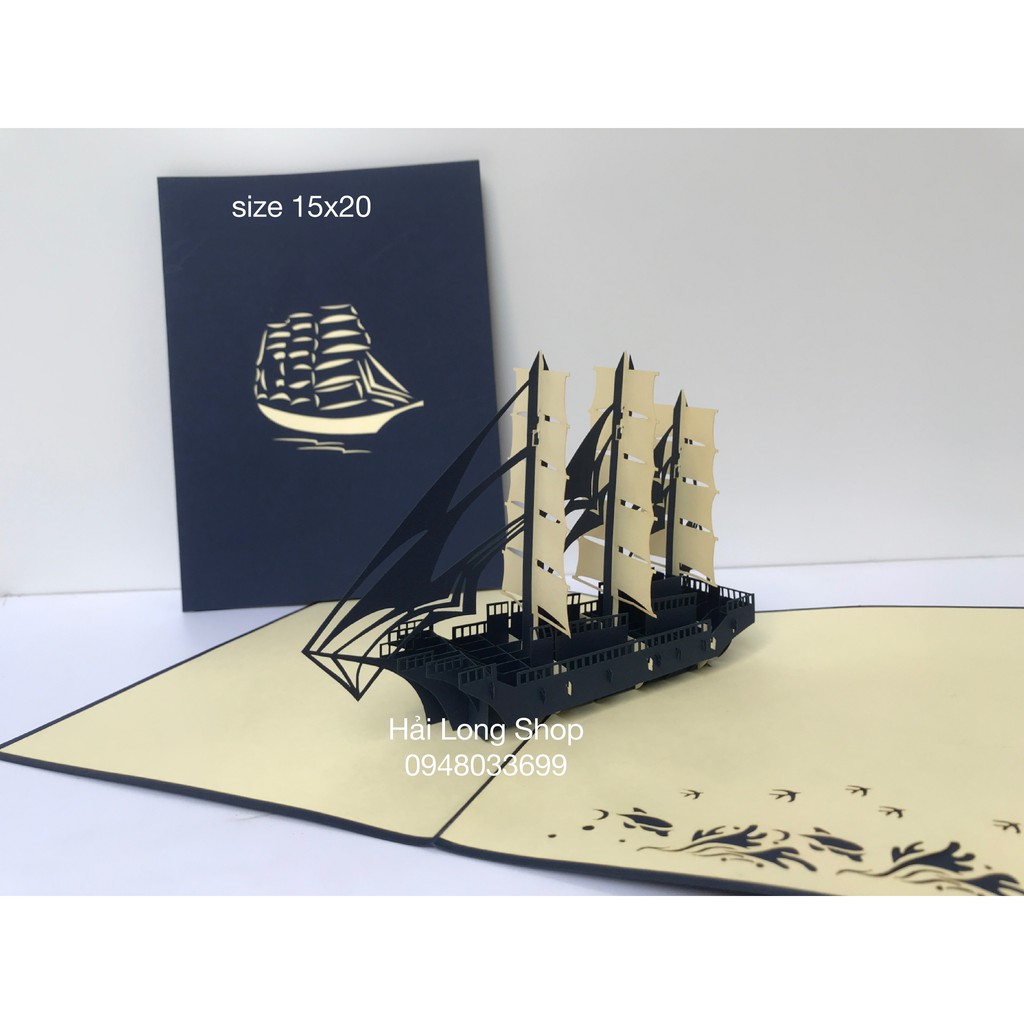 Thuyền 6 ( 3 cánh ) - Boat - Thiệp 3D ( Bìa xanh blue ) | BigBuy360 - bigbuy360.vn