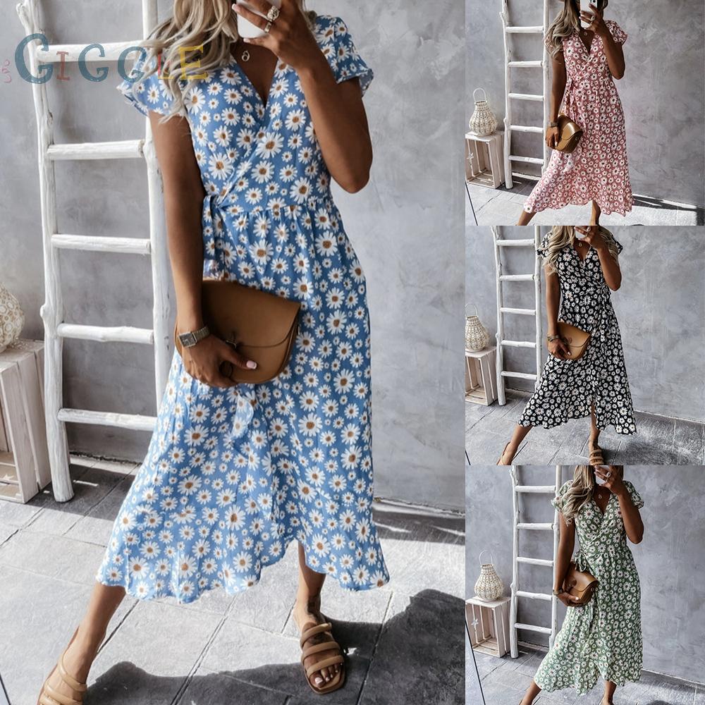 【FOR SALE】Dress Breathable Comfortable Daisy Print Fashionable Polyester Sexy Accessories