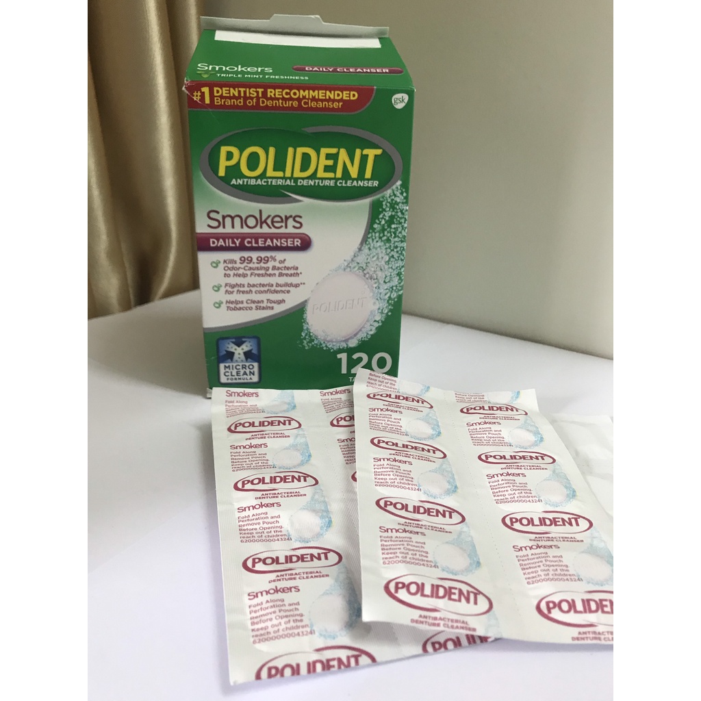 Viên sủi làm sạch răng miệng do th uốc lá  Polident Vỉ 6 viên