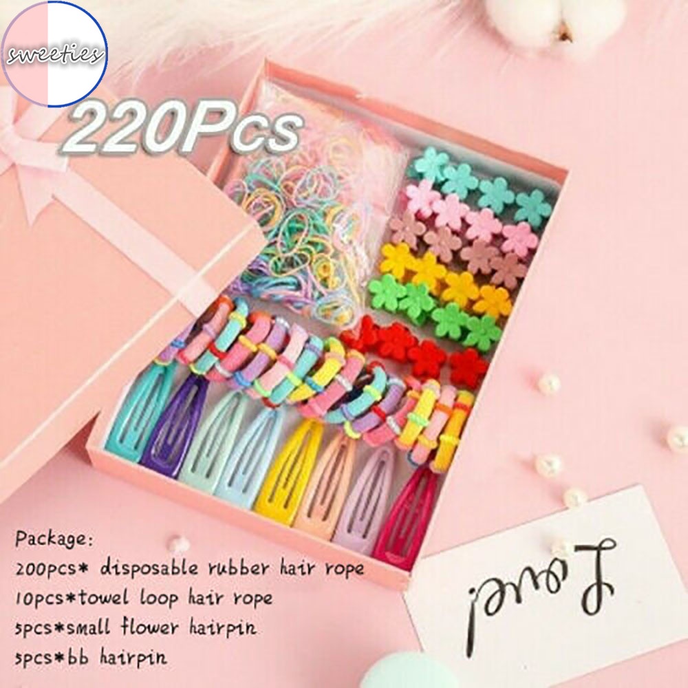 Set 220 Dây Cột Tóc Co Giãn Đính Hoa Màu Sắc Ngọt Ngào Cho Bé Gái