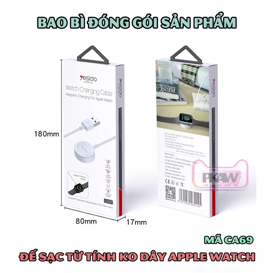 Dây cáp sạc nam châm 1M CA69 và 1.5M CA70 2in1 chính hãng Yesido dành cho đồng hồ thông minh Táo 7/6/5/4/3/2/1