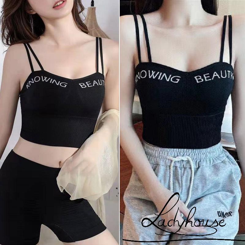 Áo hai dây hai dây thêu chữ có đệm ngực thời trang mùa hè cho nữ