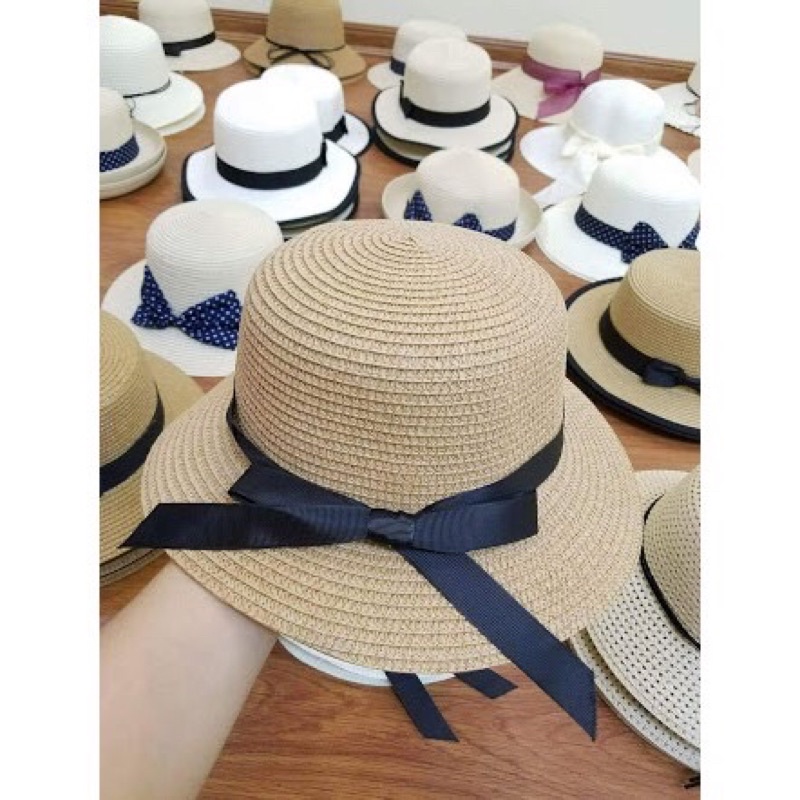Mũ ,nón cói đi biển vành nhỏ thắt nơ dễ thương hàng chuẩn đẹp