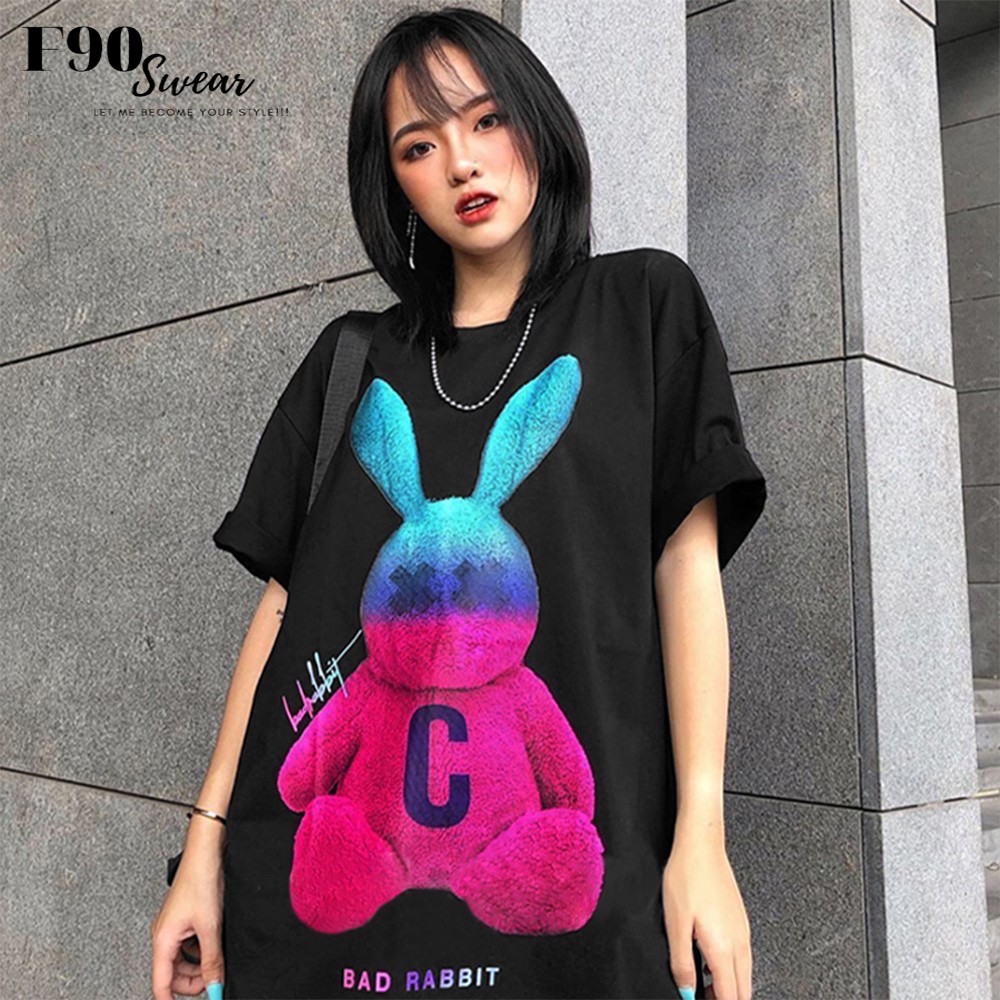 Áo phông nam nữ, áo thun nam nữ tay lỡ form rộng in hình thỏ C hai màu đen trắng siêu sang chất cotton mềm mịn | BigBuy360 - bigbuy360.vn