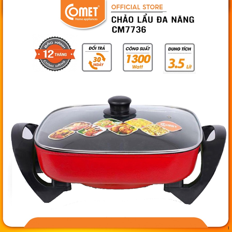 [Mã ELCMVIP1 giảm 10% đơn 699K] Chảo lẩu điện đa năng 5L COMET - CM7736:CM7736 đen