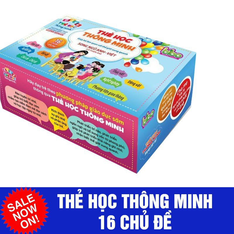 Bộ thẻ học thông minh, flashcards 16 chủ đề tiếng anh/việt với 416 thẻ song ngữ cho bé - DC7