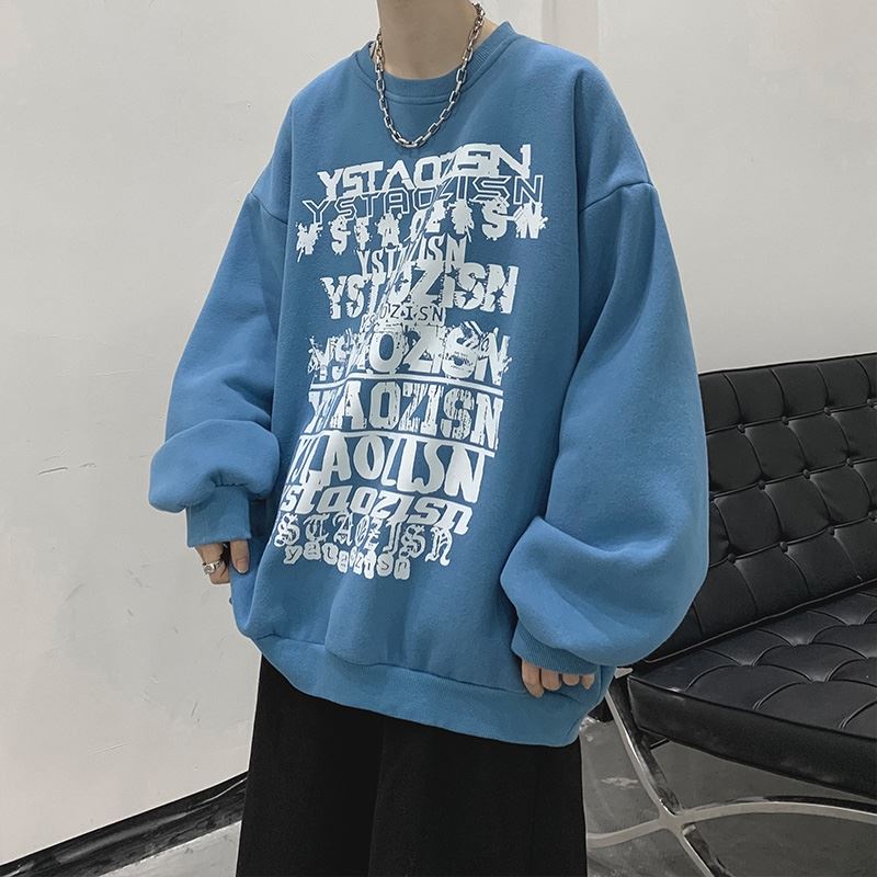 Áo sweater tay dài cổ tròn dáng rộng in họa tiết thời trang mùa thu cho nam