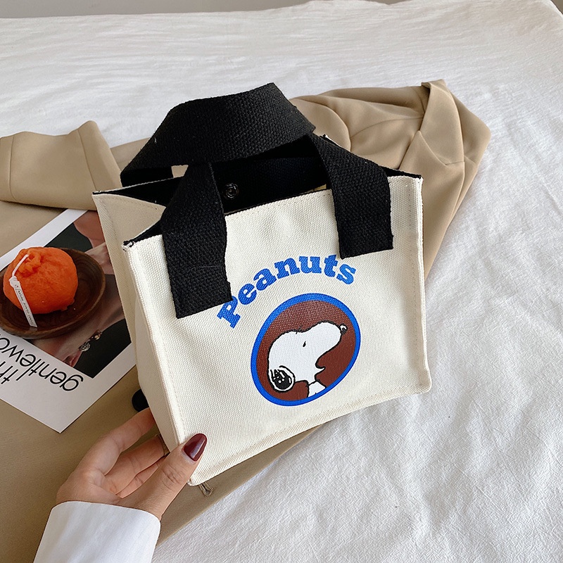 Túi Đựng Cơm Trưa Mini Bằng Vải Bạt In Hình Snoopy Sức Chứa Lớn Đa Năng Thời Trang Cho Nữ