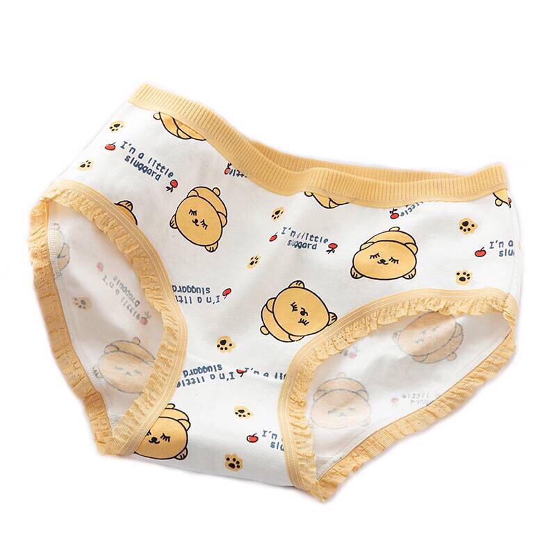 Quần lót nữ cotton viền ren hoạ tiết hình gấu vàng dễ thương 6166