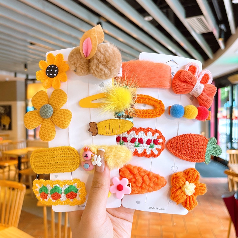 Kẹp Tóc Nơ Bằng Lông Nhung Họa Tiết Chấm Bi / Trái Tim Phong Cách Thu Đông Mới Dành Cho Bé