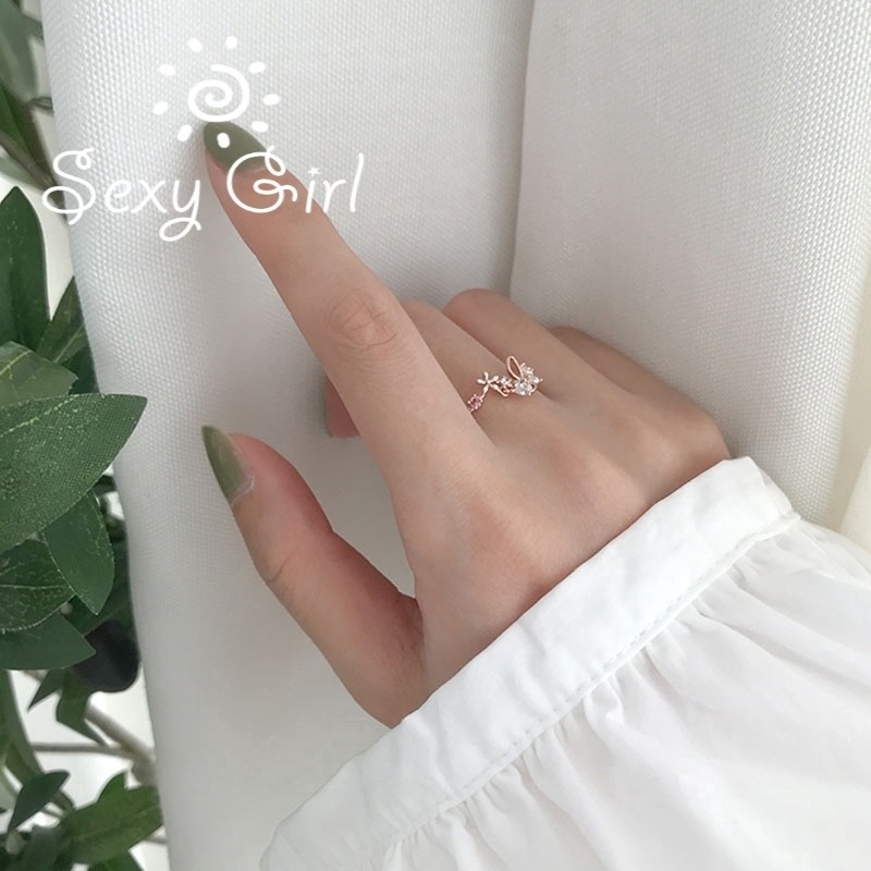 Nhẫn Đeo Ngón Tay Có Thể Chuyển Động Đính Đá Kim Cương Hình Hoa Quyến Rũ