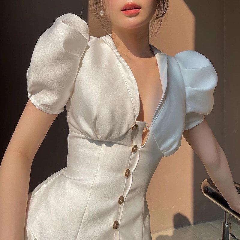 Đầm Chữ a Tay Phồng Ngắn Phong Cách Pháp Thời Trang Mùa Hè Hàng Mới 2022 Dành Cho Bạn Nữ