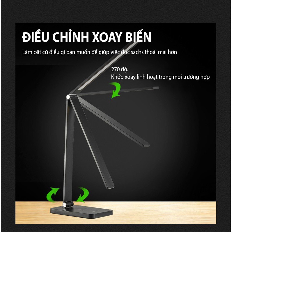 Đèn LED Để Bàn: Chống Cận Công Tắc Cảm Ứng 3 Chế Độ Sáng Tích Hợp Sạc Không Dây Cho Điện Thoại 5W - (MT-856)