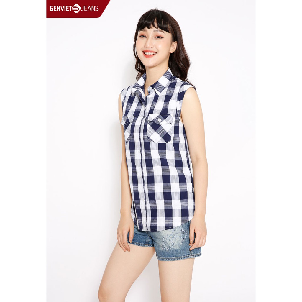 Áo sơ mi thô cộc tay Nữ TA323L421 GENVIET