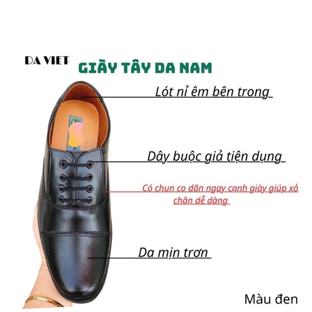 Giày nam trung niên bộ đội DAVIET,giầy công sở da bò nguyên tấm đế cao su có khâu đế(Kèm Phiều Bảo Hành Da)