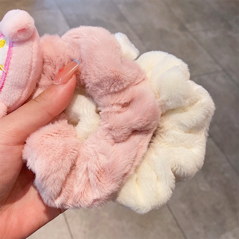 Dây Buộc Tóc Cao Su Bọc Vải Lông Hình Búp Bê Sanrio Dễ Thương Thời Trang Thu Đông