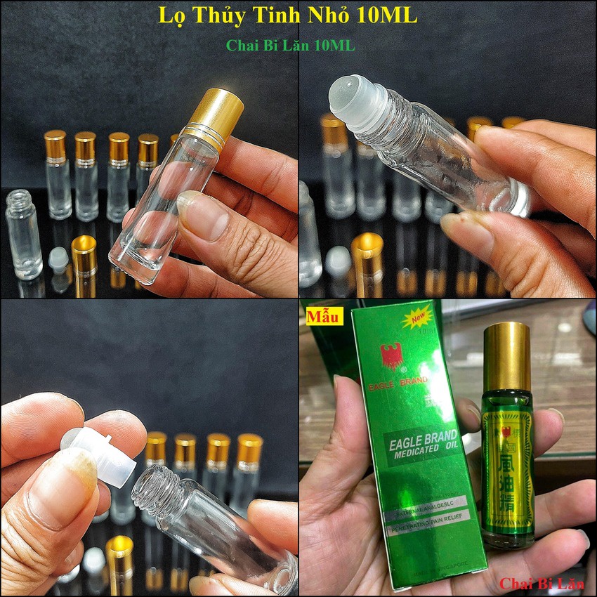 Chai Bi Lăn 10ML thủy tinh (combo 8 cái) mẫu Trụ Tròn - Nắp nhựa vàng – Chai Chiết Nước Hoa 10ML – Lọ Thủy Tinh Nhỏ