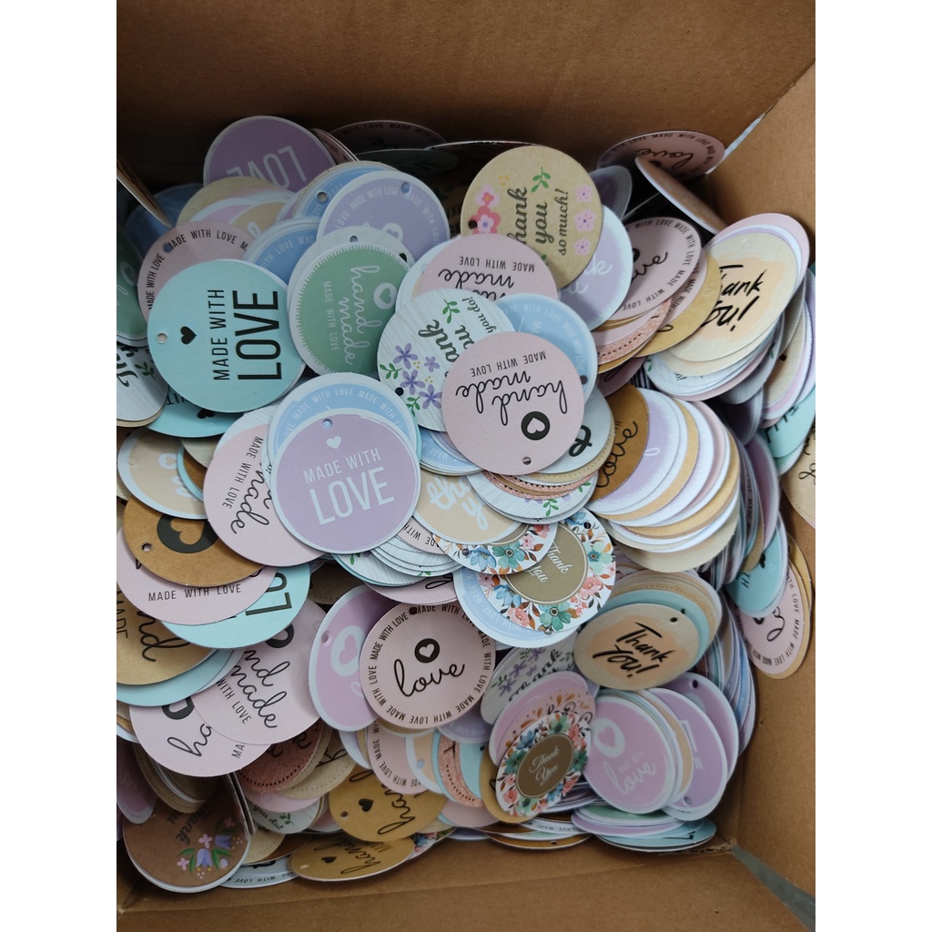 100 Tag giấy hình Tròn 5cm In tag thank you treo phụ kiện hàng có sẵn Tag TK Tròn