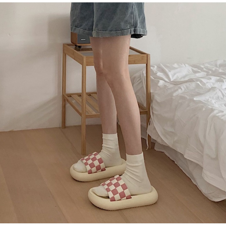Dép Hàn Quốc đi học đi chơi Kẻ Caro đế độn unisex độc đẹp nhiều màu dép đôi nhóm cực chất