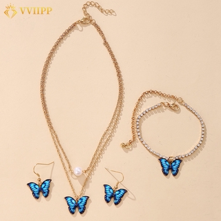 Retro Hàn Quốc Bông Tai Bướm Vòng Cổ Bộ Vòng Tay Thời Trang Nữ Mặt Dây Chuyền Dây Chuyền Choker Phụ Kiện Trang Sức