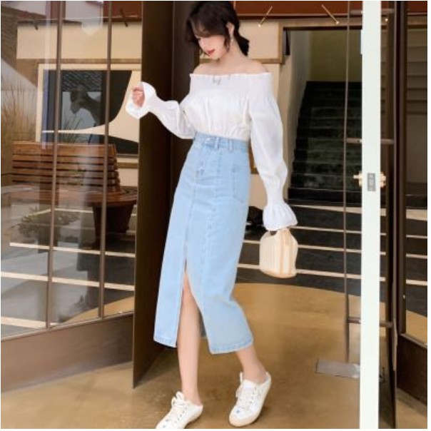 Chân Váy Jean Chữ A Lưng Cao Xẻ Tà Trước Thời Trang Mùa Hè Cho Nữ | BigBuy360 - bigbuy360.vn
