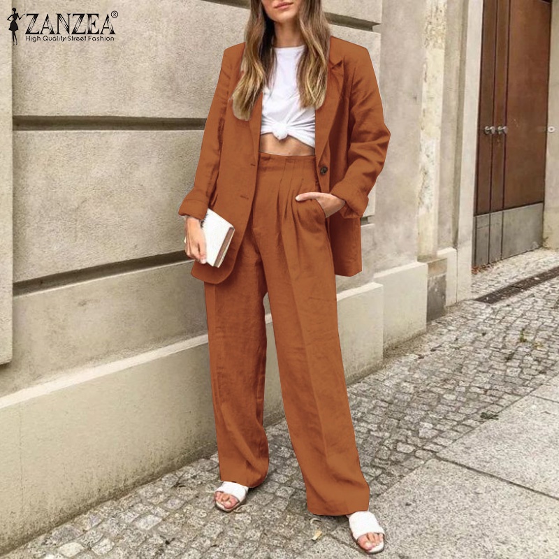 Set áo khoác blazer + quần dài ống rộng Zanzea thời trang thanh lịch cho nữ