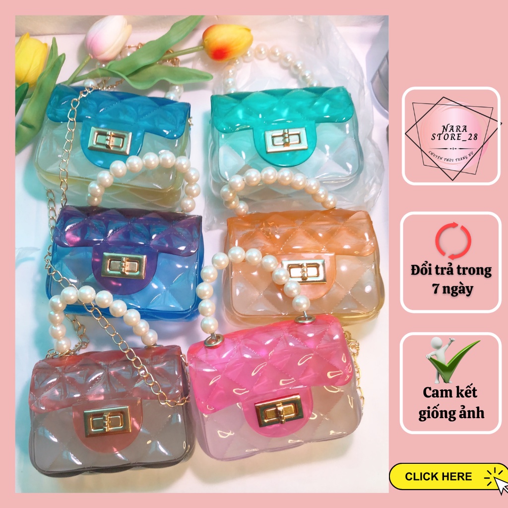 Túi Xách Quai Ngọc , Túi Đeo Chéo Mini Trong Suốt 7 Sắc Cầu Vồng Dây Xích Phong Cách Thời Trang Sành Điệu Cho Nữ