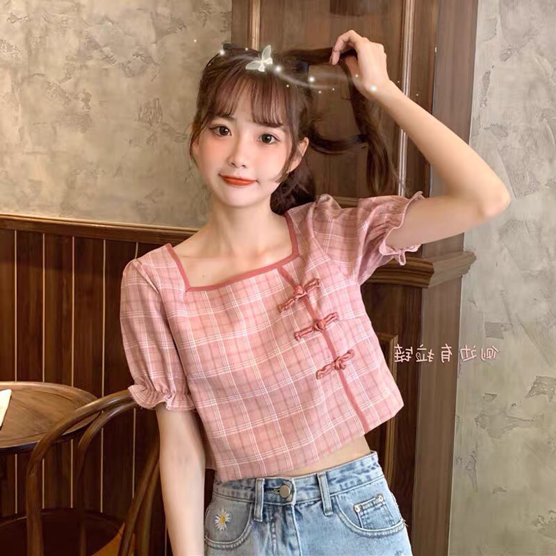 ÁO CROPTOP FORM RỘNG 🎀 CỔ VUÔNG NÚT TÀU 🎀 PHONG CÁCH ULZZANG CỰC XINH VÀ DỄ THƯƠNG