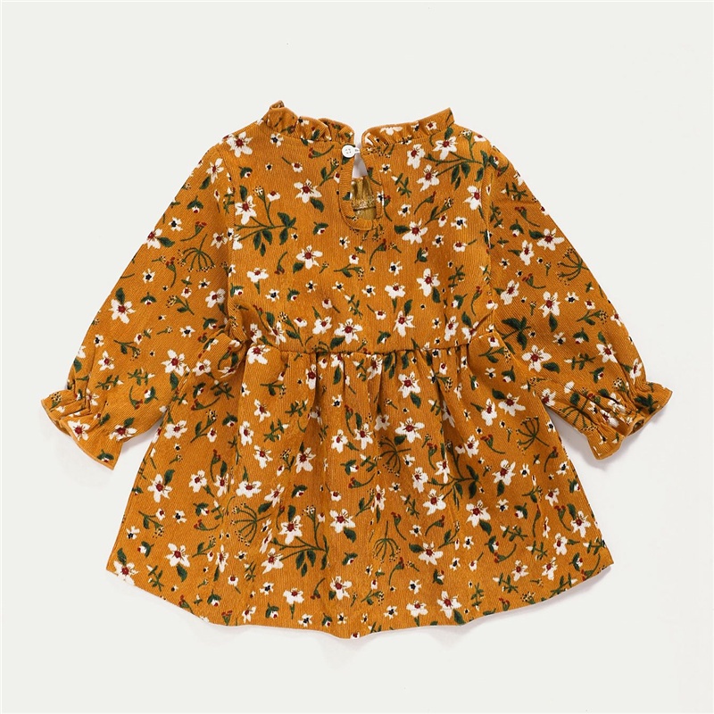 Đầm công chúa MIKRDOO tay dài vải nhung phối nơ in hoa dễ thương thời trang mùa thu cho bé gái