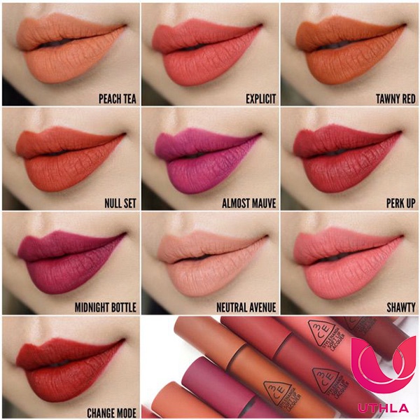 Son Kem Lì 3CE Soft Lip Lacquer #NULL SET( Cam Cháy Trầm) Hàn Quốc Chính Hãng