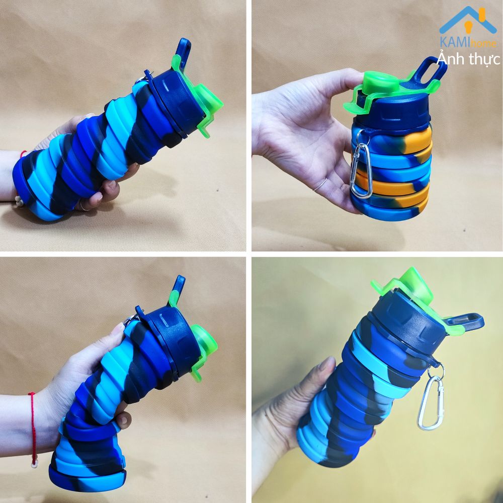 Bình nước có ống hút Silicon gấp gọn an toàn và chịu nhiệt nóng lạnh 500ml KM22062