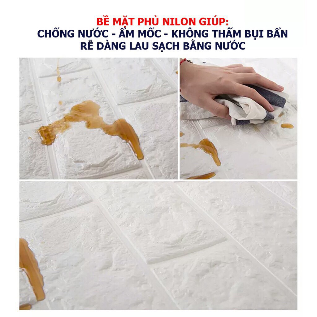 Xốp dán tường giả gạch 3D - Khổ lớn 70x77cm giấy dán tường đủ màu Độ Bền 5 năm
