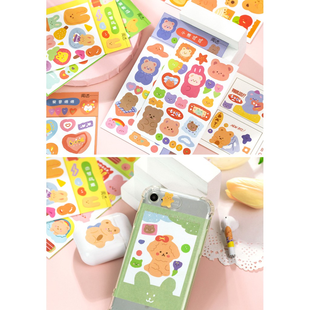 Sticker gấu thỏ cute phong cách Hàn sticker 2 tấm Wenshu | MST397