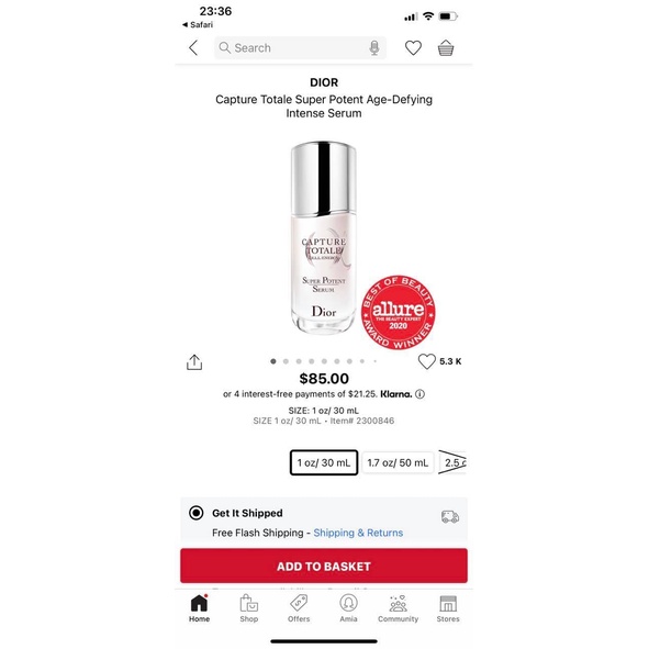 Tinh chất Diior Capture Totale Cell Energy Super Potent tế bào gốc trẻ hoá da 5ml