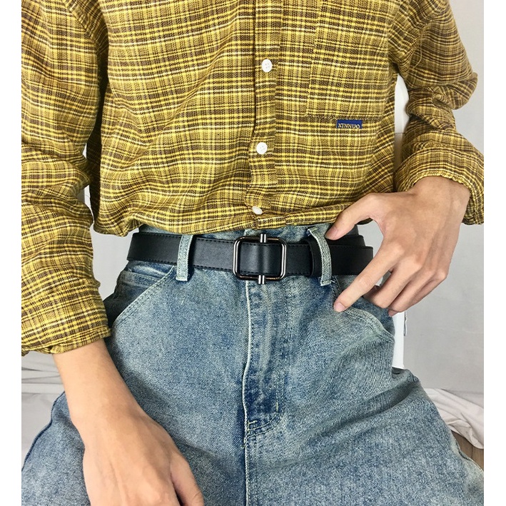 Thắt Lưng Da Nam Nữ Unisex PUN Màu Đen Đẹp  - Dây Lưng Da PU Mặt Kim Loại Hàn Quốc - Thắt Lưng Dave