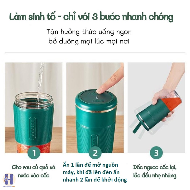 Máy Xay Sinh Tố Mini Cầm Tay JUICER 300ml Sạc USB, Máy Ép Trái Cây Mini 6 Lưỡi Cao Cấp