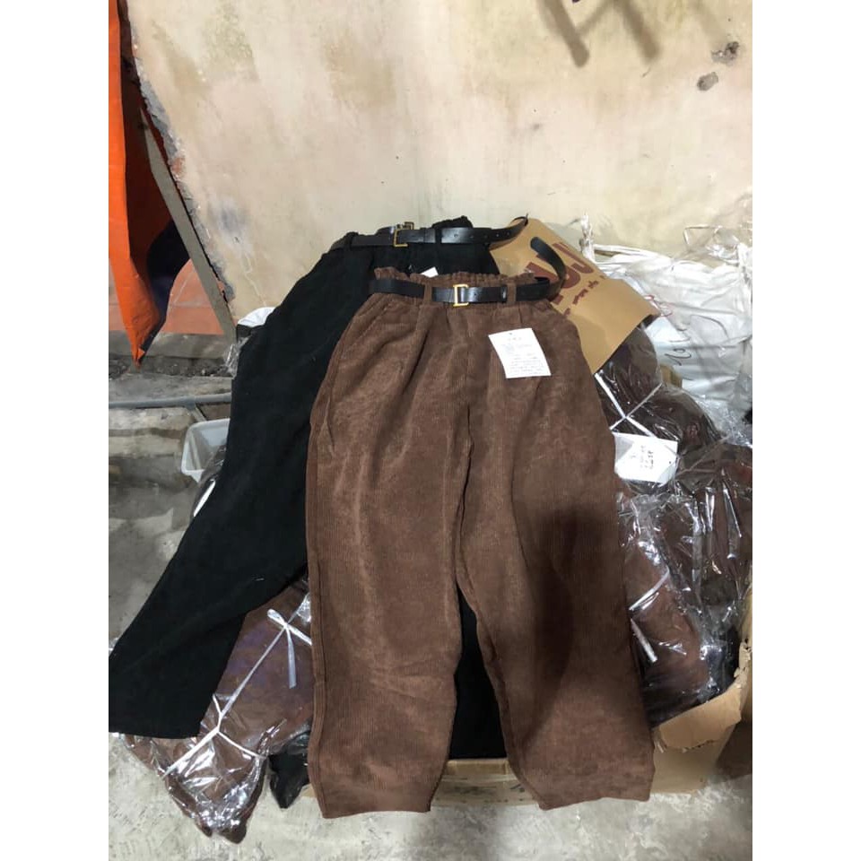 Quần Baggy nhung tăm kèm dây lưng đen